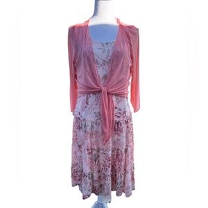 Connected apparel Floral Pink Dress Sheer Overlay Easter/ Spring dress midi 12